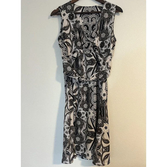 Prana Women’s Large L Flower Print Gray Jersey Stretch‎ Knee Length A Line Dress - Picture 1 of 5